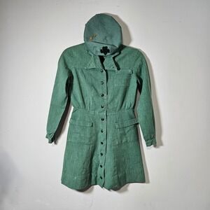 Vintage Girl Scouts Uniform Dress and Beret Hat Green 1940s 1950s Official GS